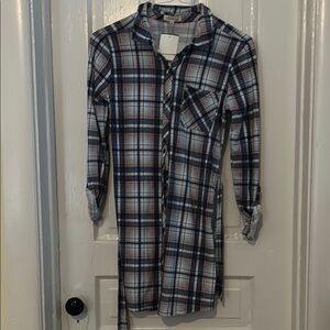 Plaid Button-Up Shirt Dress